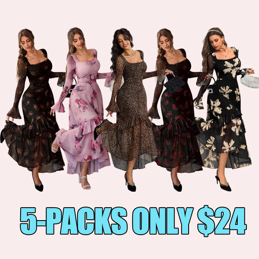 Women's Elegant Fashion Casual Square Neck Long Sleeve Dress