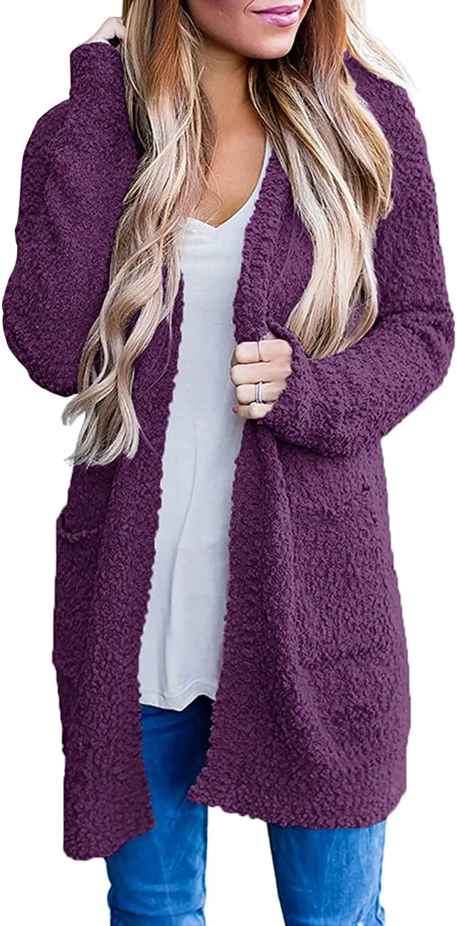 Women's Long Sleeve Soft Chunky Knit Sweater Open Front Cardigans Outwear Coat