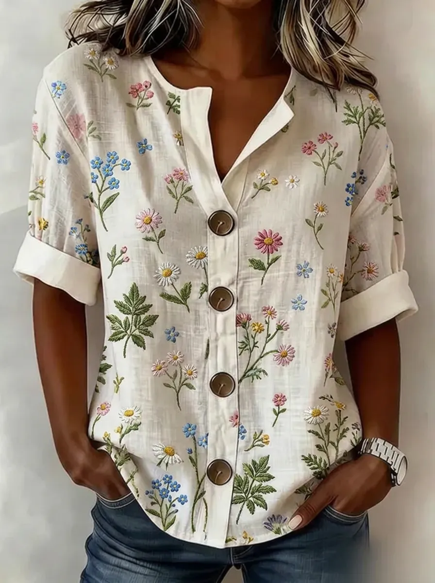 Women's Nashville Floral Wildflower Printed Button-up Shirt