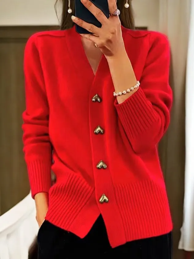Yarn/Wool Yarn Buttoned Casual Cardigan