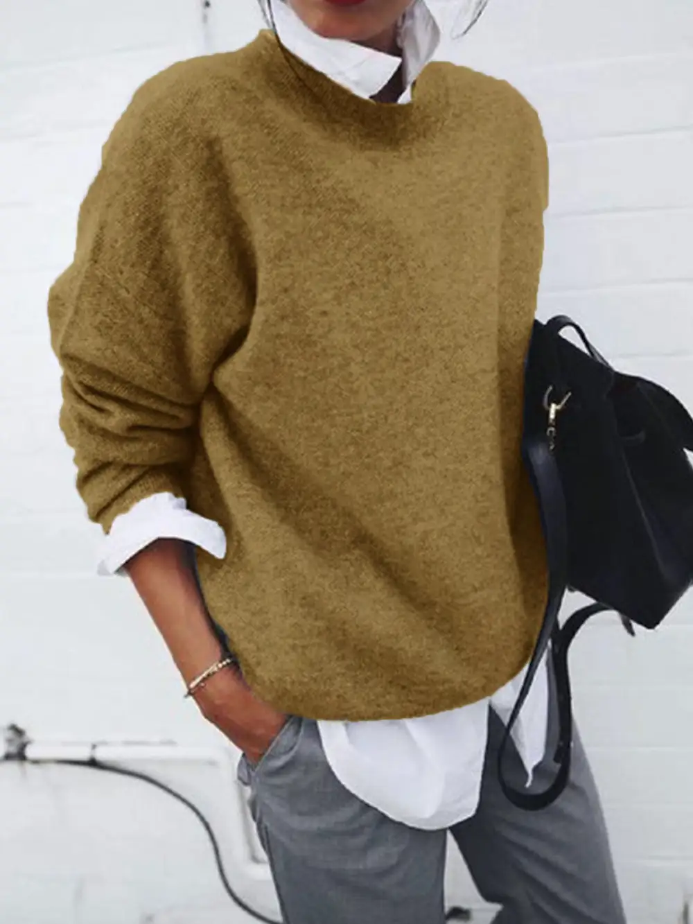 women's shirt collar long sleeve fake two piece sweater coat