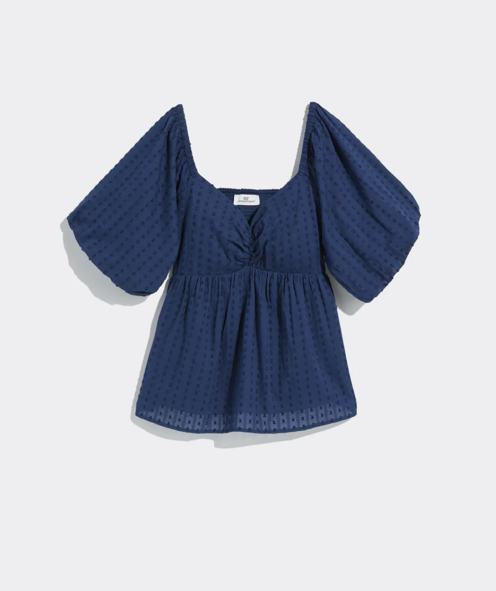 Swiss Dot Puff-Sleeve Top