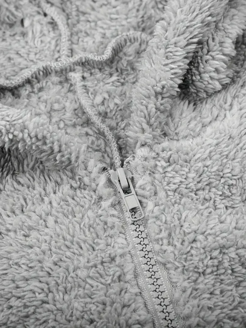 Fuzzy Hooded Pajama Jumpsuit For Music Festival, Comfy & Cute Long Sleeve Zipper Pajamas, Women's Lingerie & Sleepwear