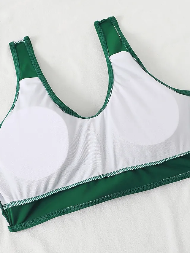 Women's Swimwear Bikini 2 Piece Normal Swimsuit Pleated 2 Piece High Waist Open Back Sexy Pure Color Black Red Fuchsia Green Padded V Wire Bathing Suits Sexy Vacation Stylish