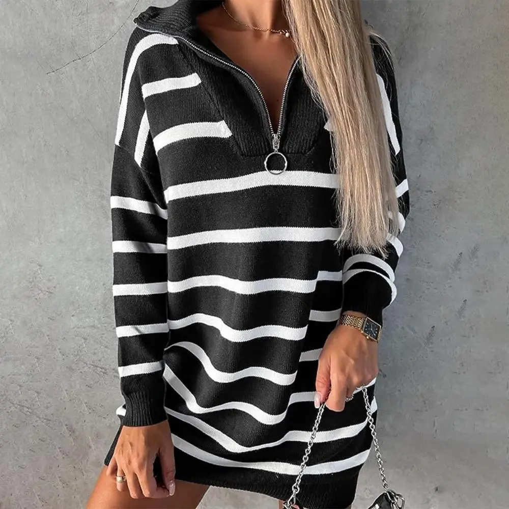 Basic Striped Mini Sweater Dress