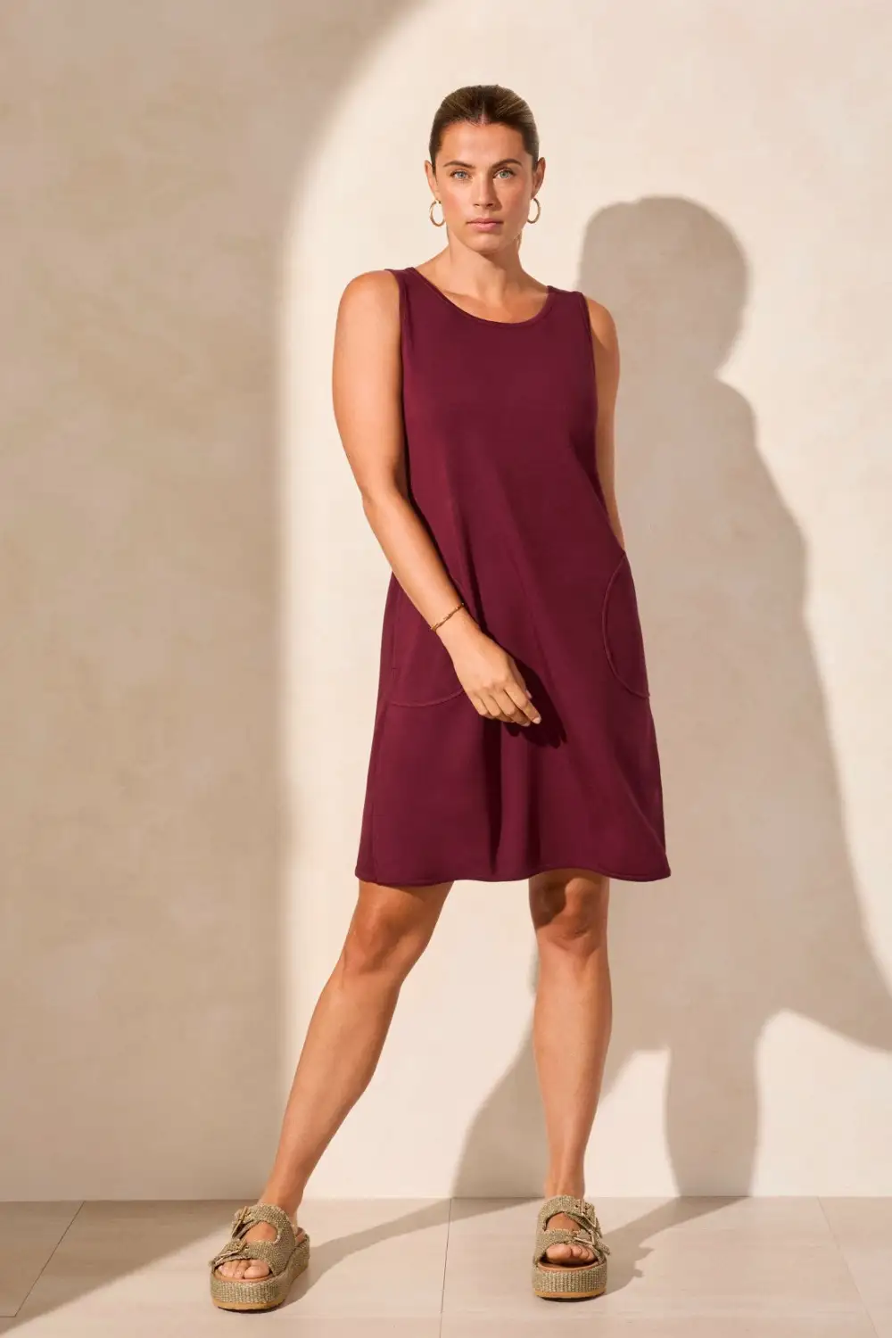 Reversible A-Line Dress With Pockets-Maroon