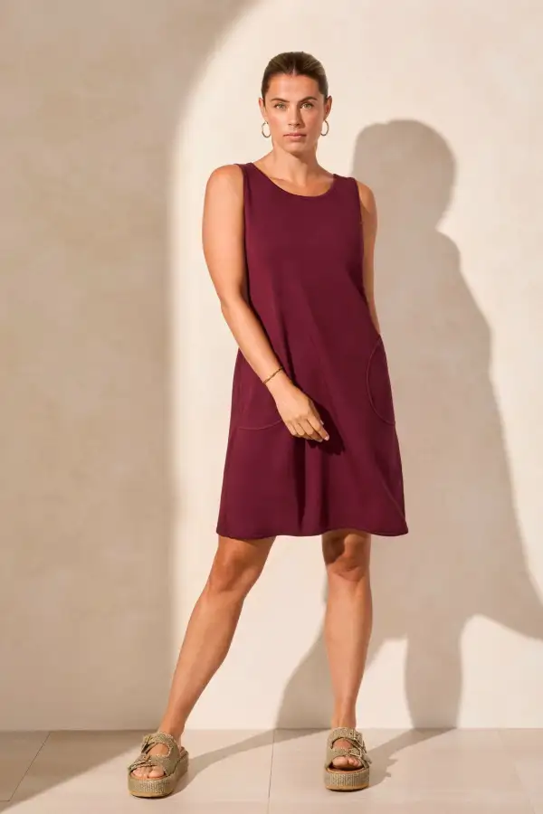 Reversible A-Line Dress With Pockets-Maroon