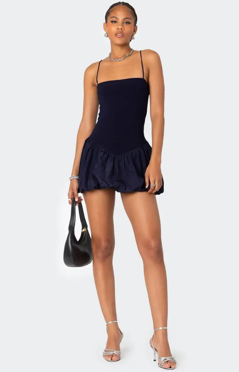 Edikted Ribbed Bubble Skirt Mini Dress