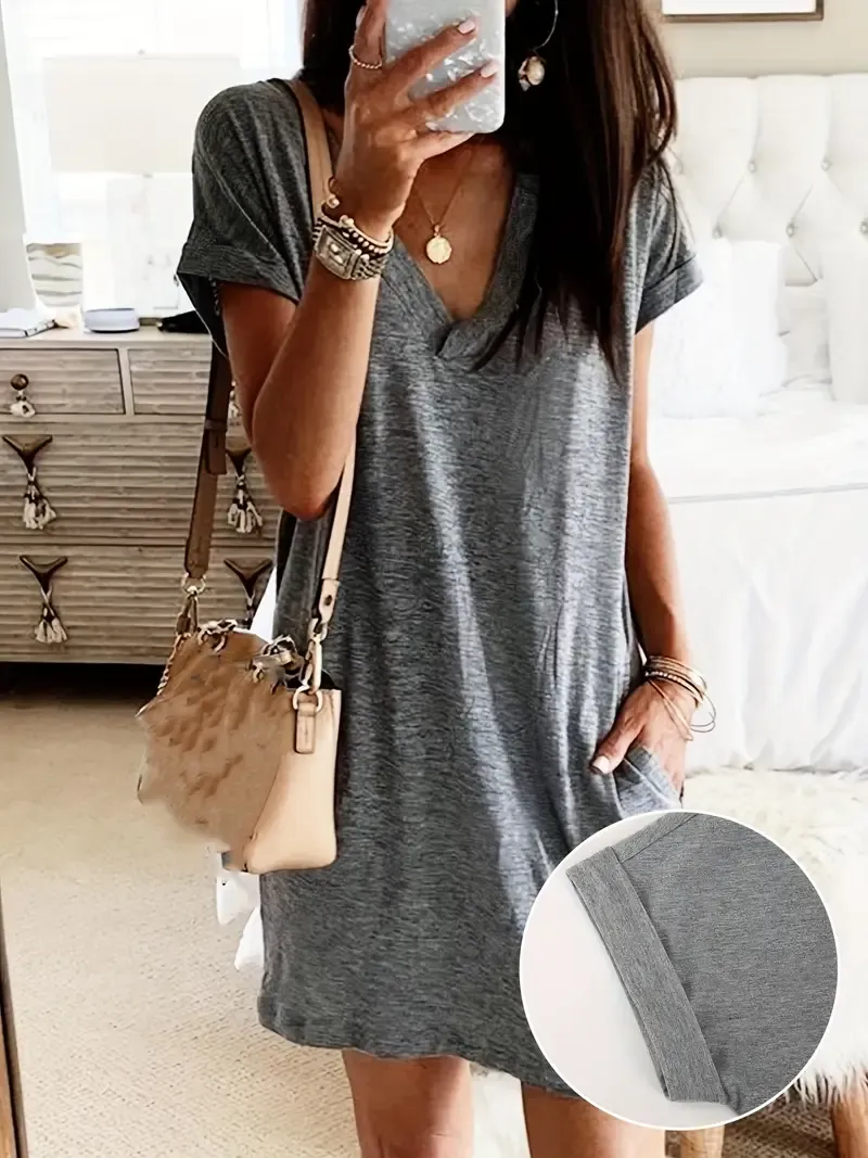 Casual Loose Pocket Dress for Women, Spring Summer Short Sleeve Dress