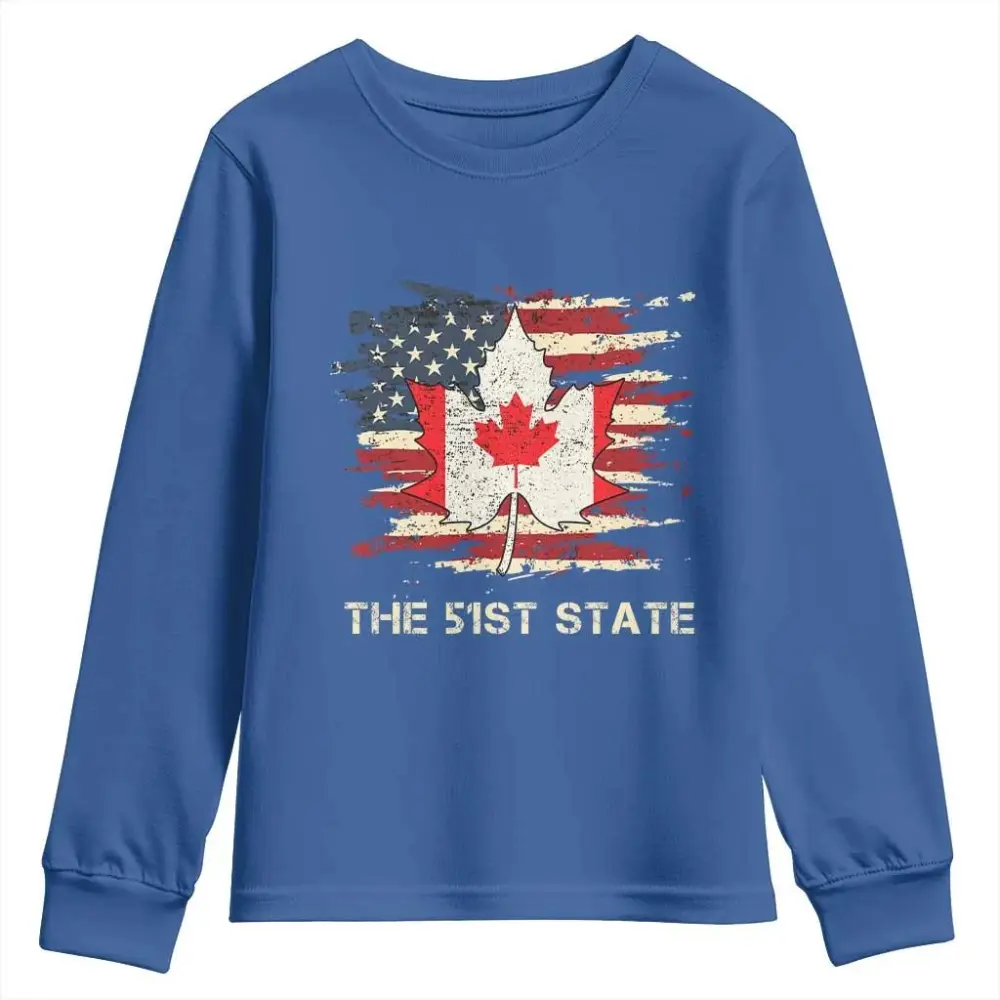 Canada The 51st State Youth Sweatshirt Canadian Maple American Flag TS09