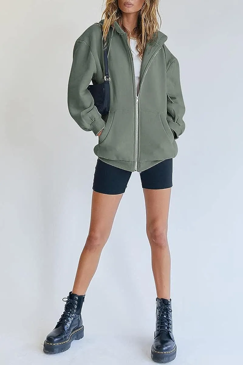 Women's Cute Hoodies Teen Girl Fall Jacket Oversized Sweatshirts Casual Drawstring Zip Up Y2K Hoodie with Pocket