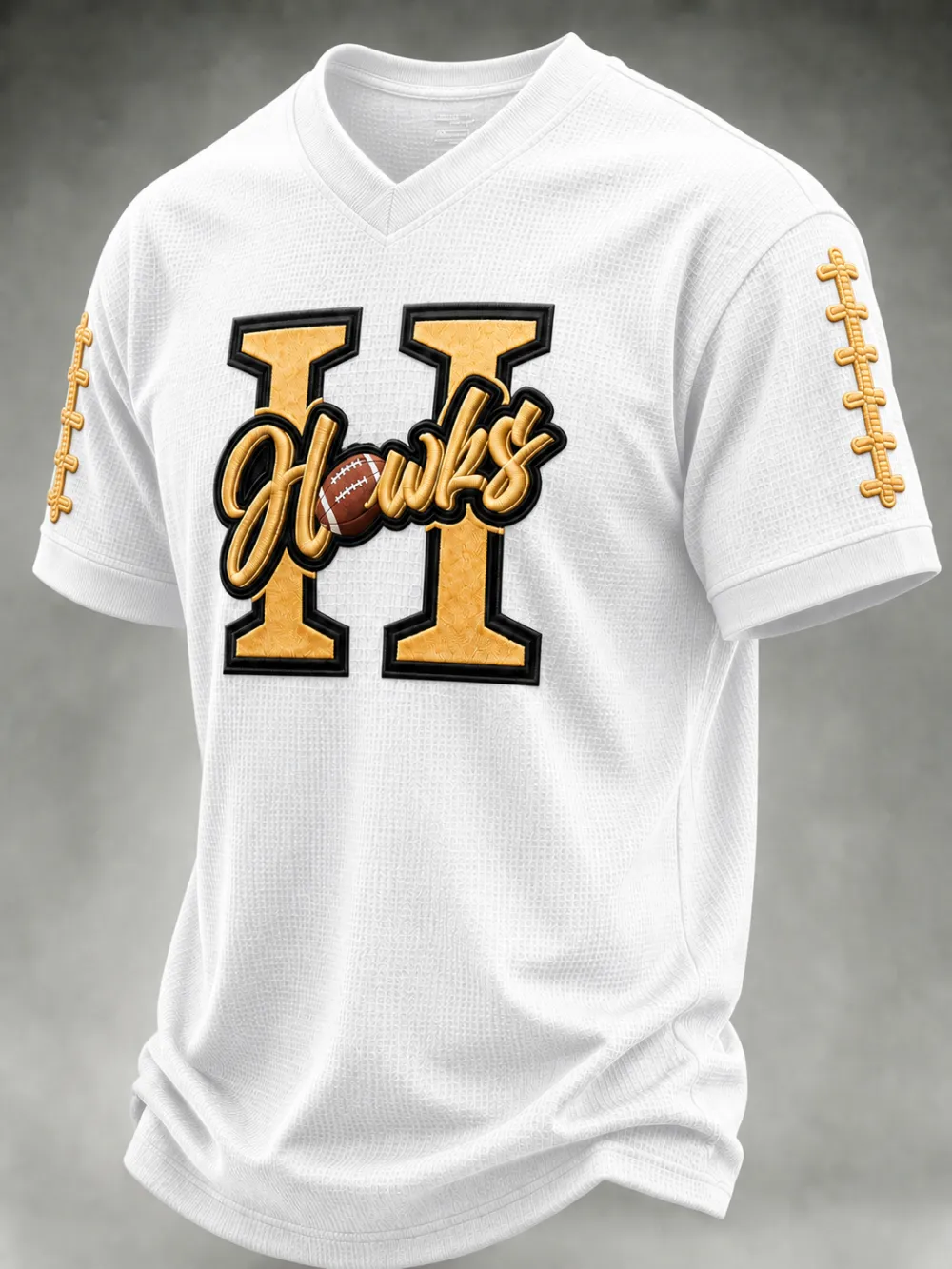 Men'S College Football Fan Splicing Waffle V-Neck T-Shirt