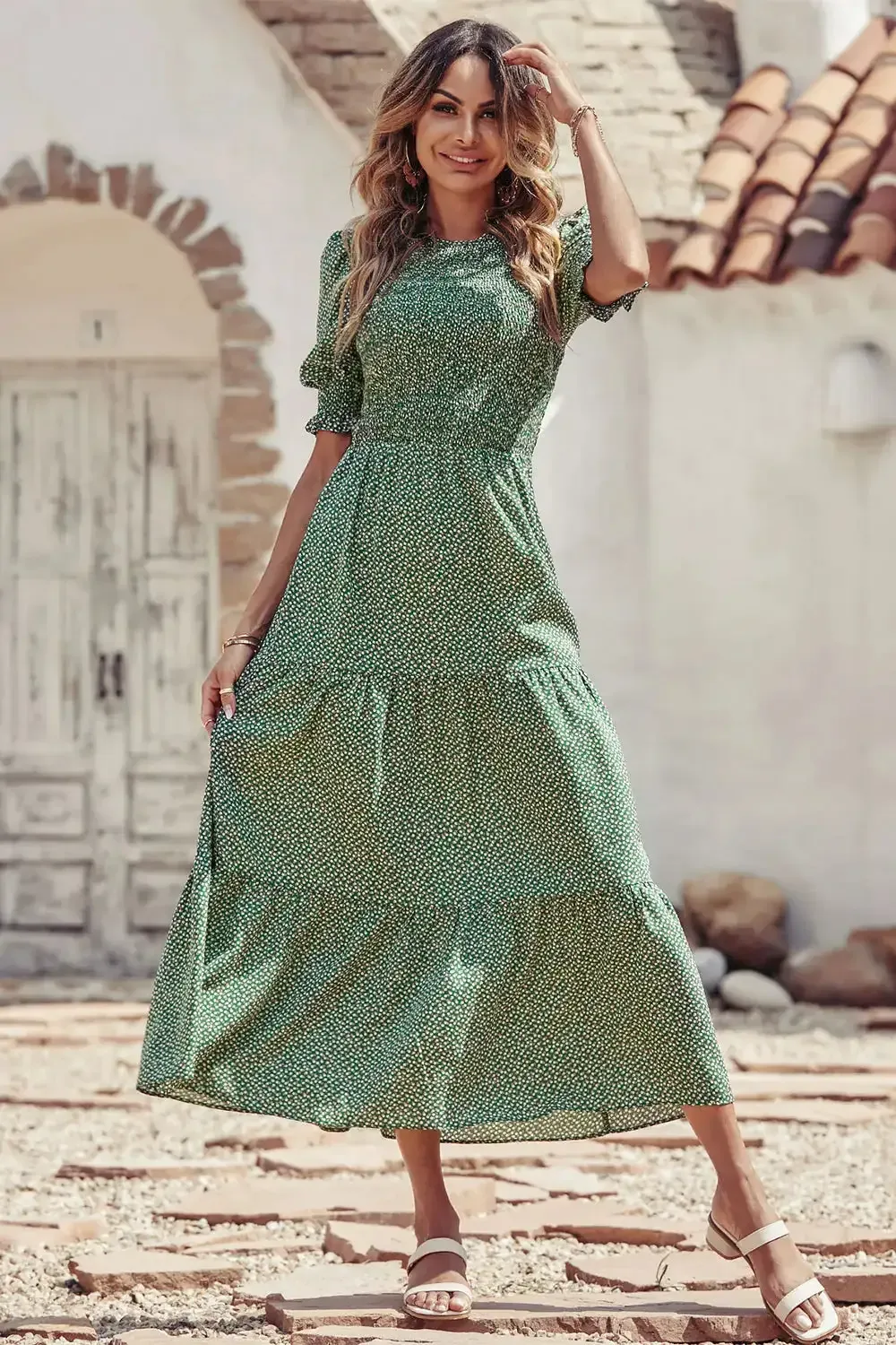 Summer Ruffle Bohemian Tiered Smocked Maxi Dress