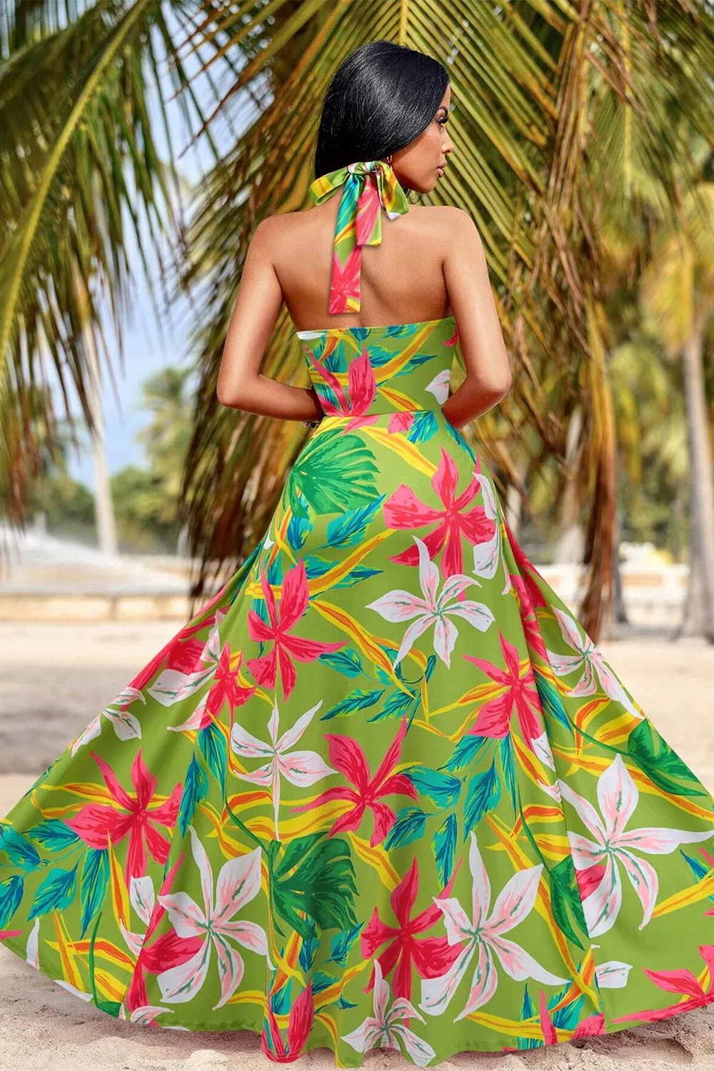 High Slit Halter Neck Backless Maxi Dress For Vacation