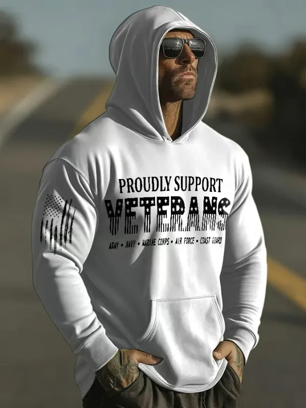 Men's Proudly Support Veterans Print Print Hoodie