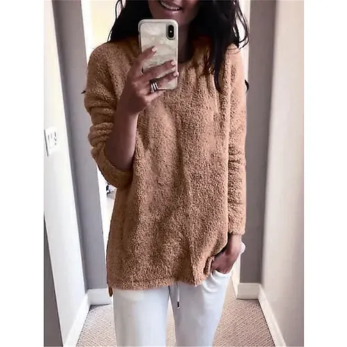 Women's Pullover Sweater Jumper Stylish Casual Soft Solid Color Fuzzy Crew Neck Oversized Long Sleeve Long Tops Knit Outdoor Daily Going out Lake blue ArmyGreen Fall Winter