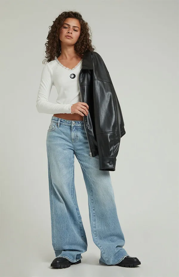 PacSun Casey Light Indigo Butt Slit Low Rise Baggy Jeans
