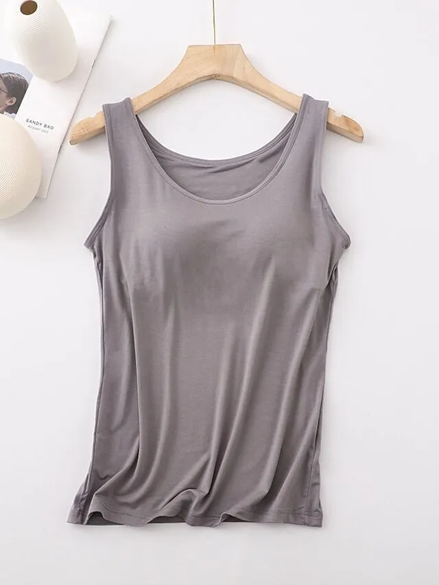 Women's Tank Top with Built-In Bra, Sleeveless Casual Basic Round Neck Regular - 10-Piece Sets