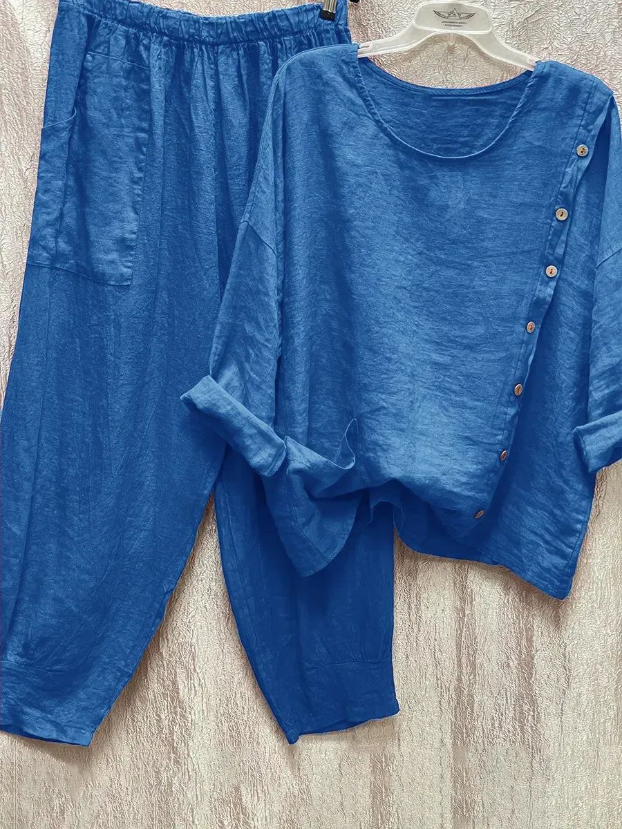 Women Casual Solid Color Two-piece Set