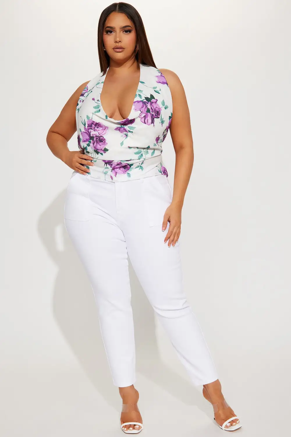 Moment Of Time Floral Halter Top - Ivory/combo