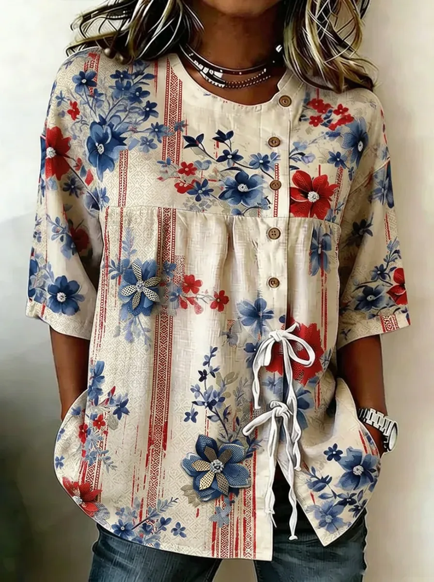 Women's Nashville Floral Patterned Printed Button-Down Top