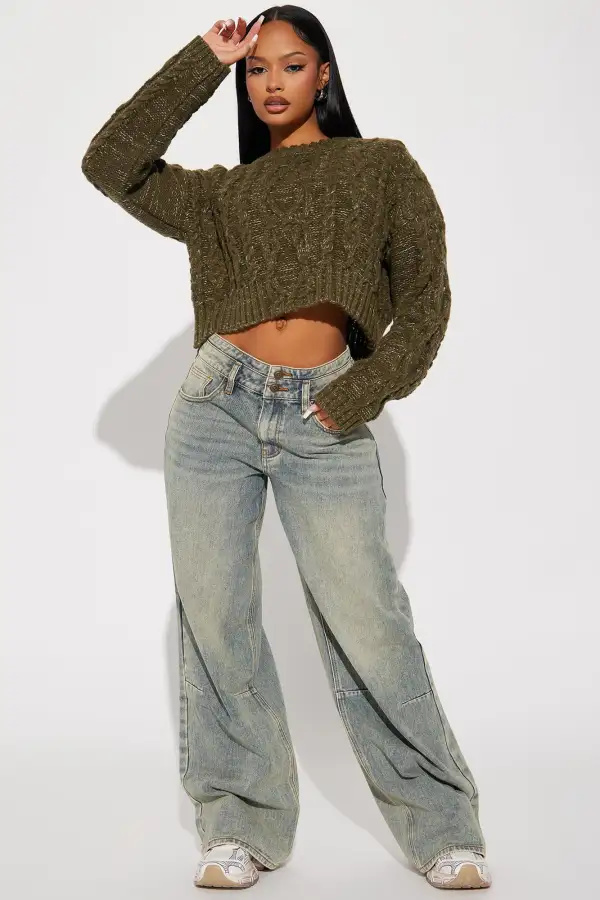 Fair Trade Cable Knit Sweater - Olive