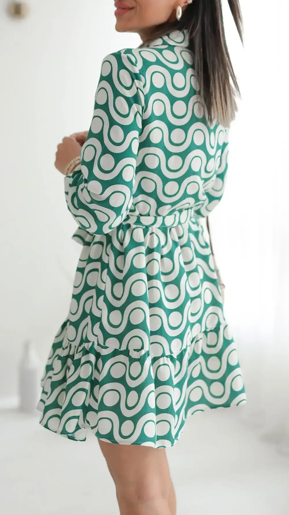 Women's Lapel Sleeve Printed Casual Dress