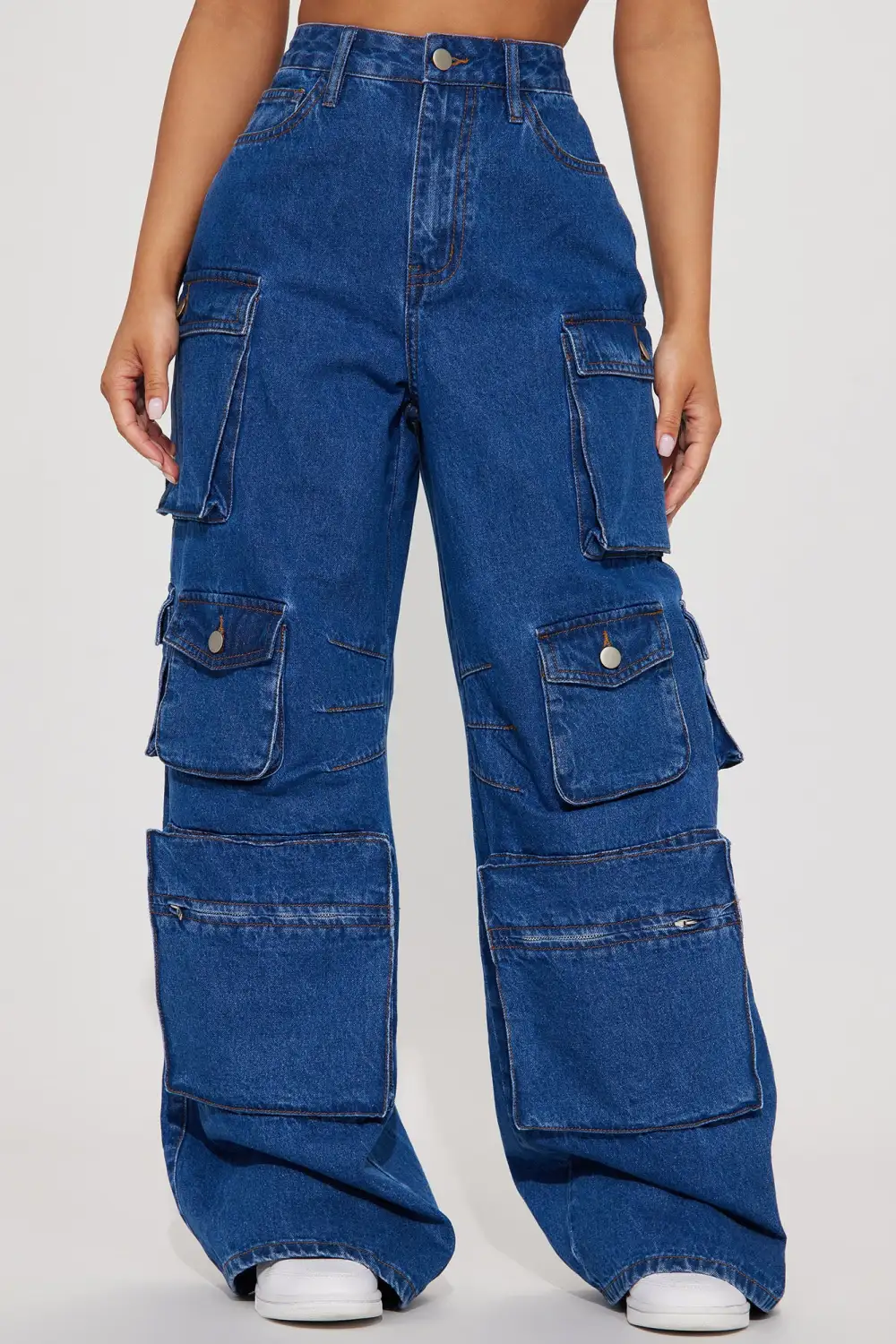 Petite Lily High Rise Cargo Jeans - Medium Blue Wash