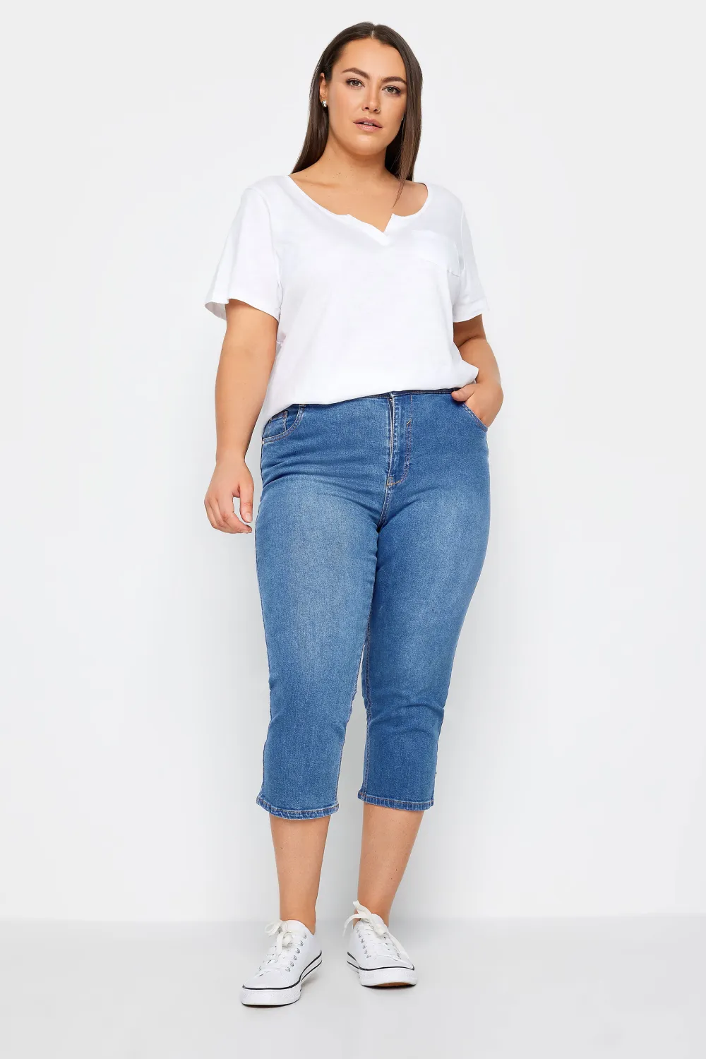 Evans Blue Mid Wash Cropped Jeans
