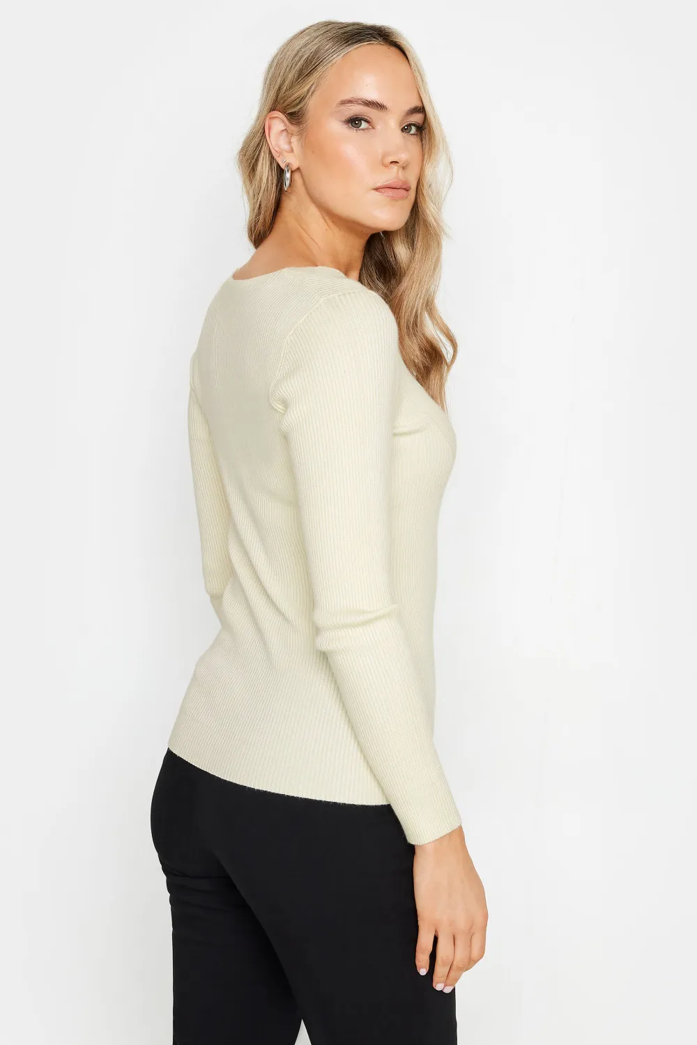 LTS Tall Beige Brown Ribbed Sweetheart Jumper