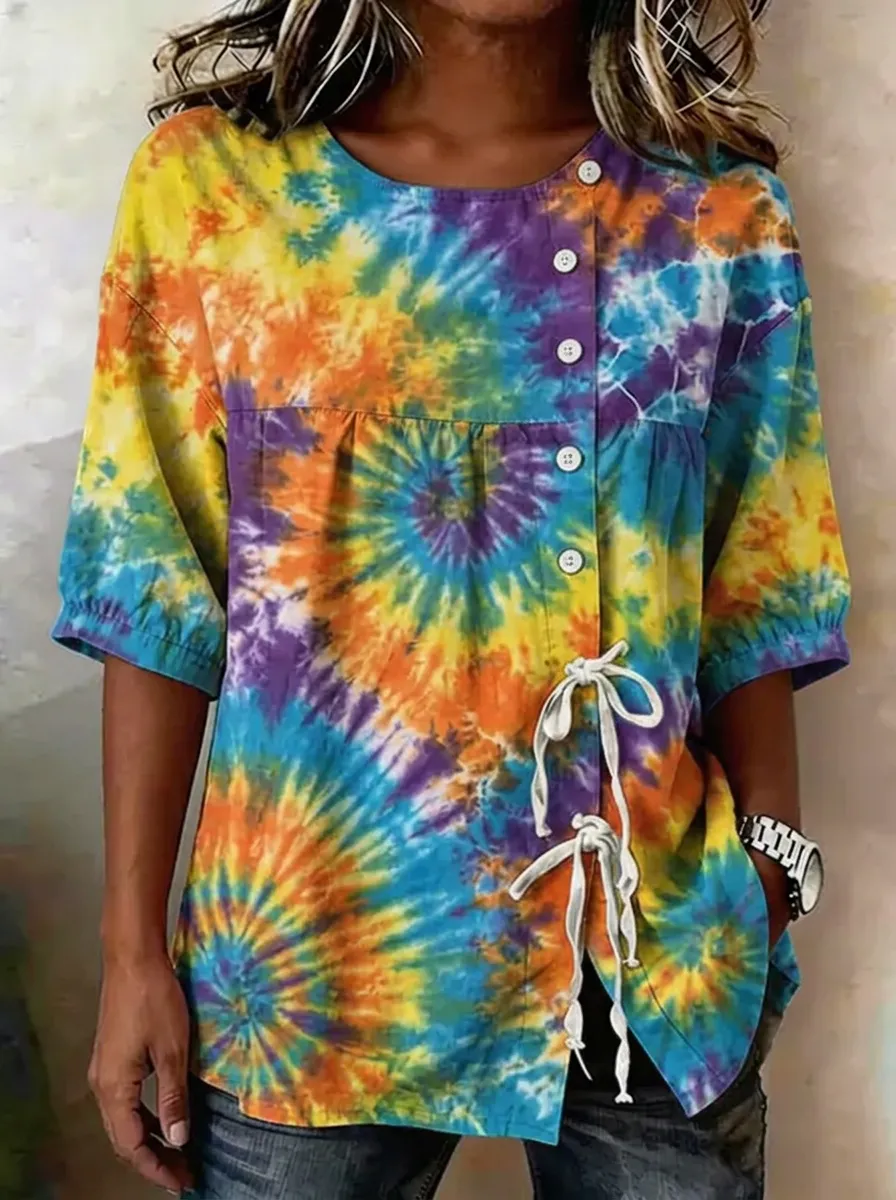 Women's Nashville Music Lover Tie-Dye Printed Button-Down Top