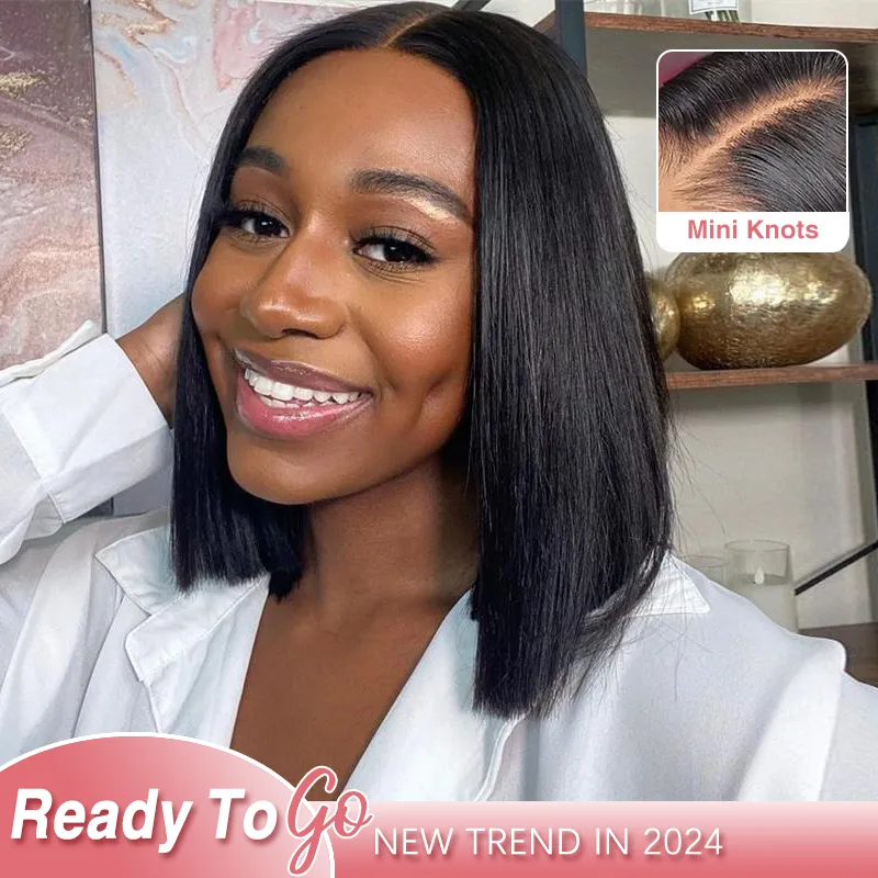 Pre Bleached Straight Wear Go Glueless Bob Wigs 7×6 /9×6 Bob Wigs Human Hair