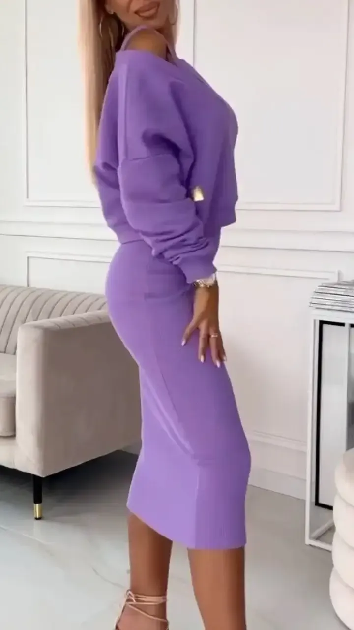 Women's V-neck Solid Color Casual Dress Suit