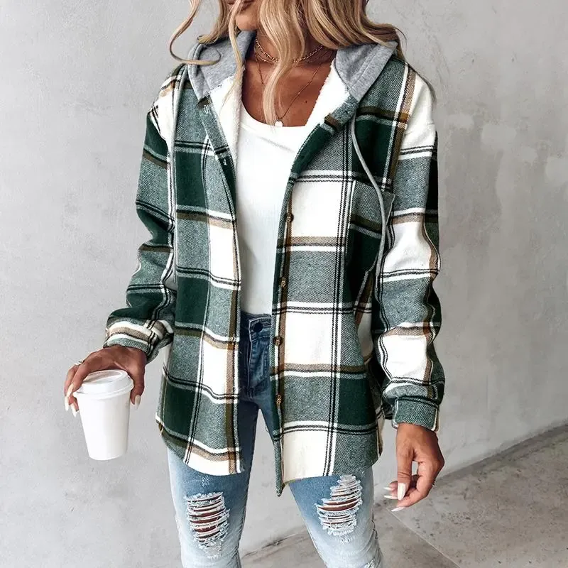 Women's Plaid Fleece Lined Hoodie