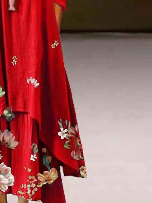 Women's Swing Dress Maxi long Dress Red Long Sleeve Print Pocket Print Spring Summer Round Neck Casual Vintage 2022 S M L XL XXL XXXL 4XL 5XL / Loose