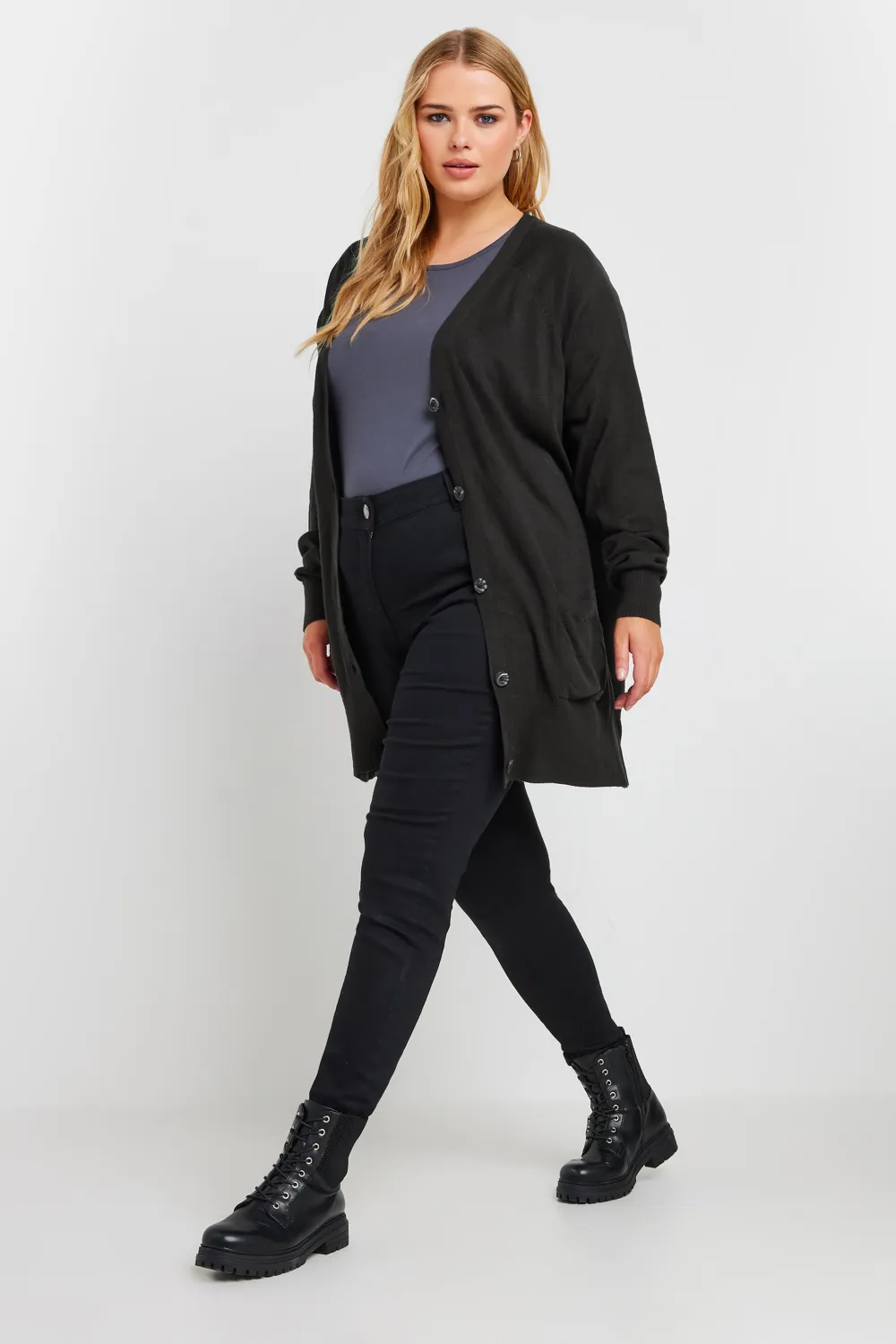 YOURS Curve Black Boyfriend Button Through Cardigan