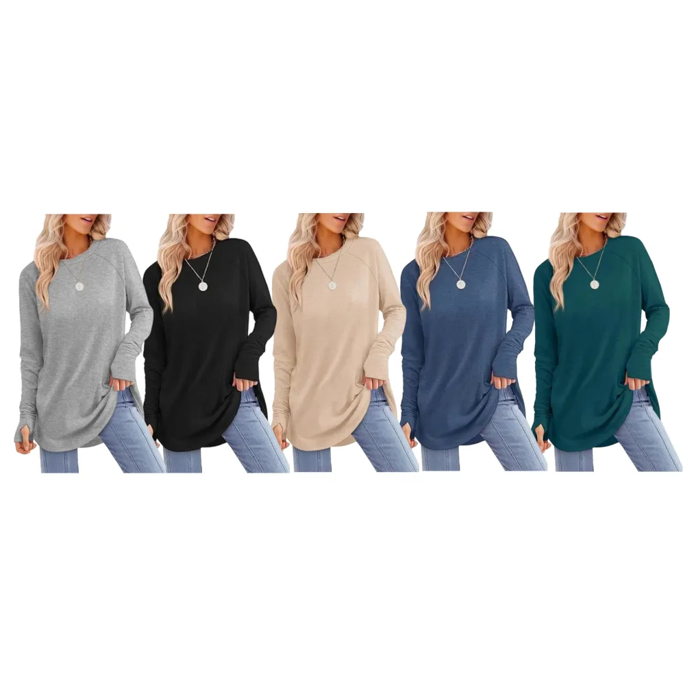 Womens Tunic Tops Crew Curved Hem