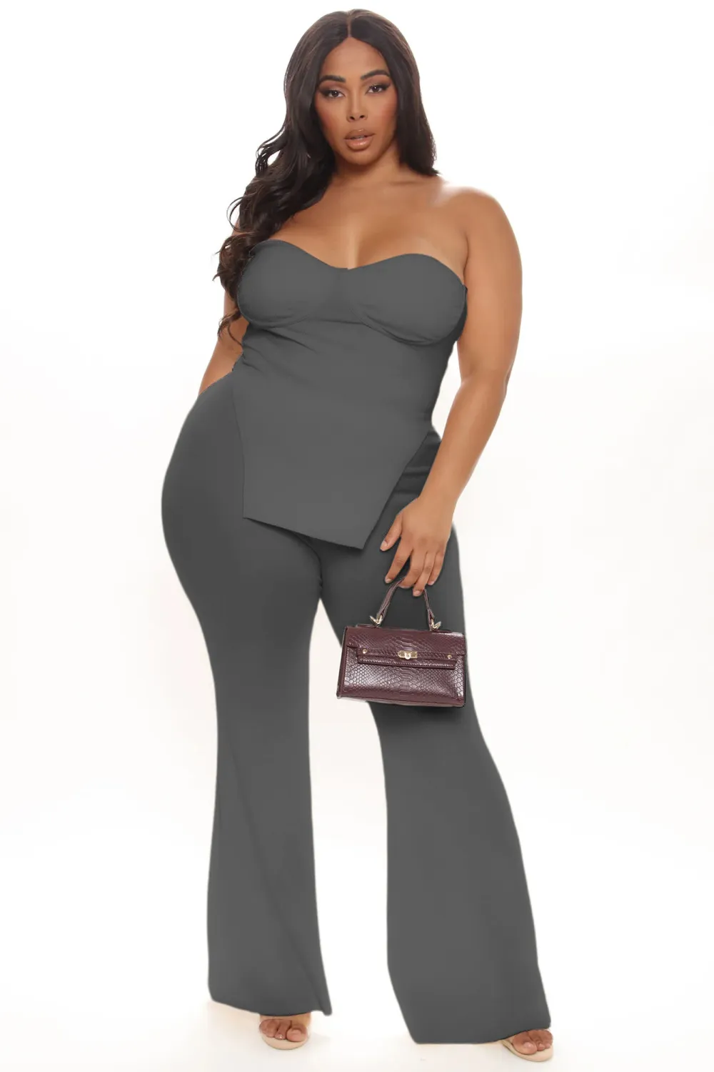 Call My Name Ribbed Pant Set - Gray