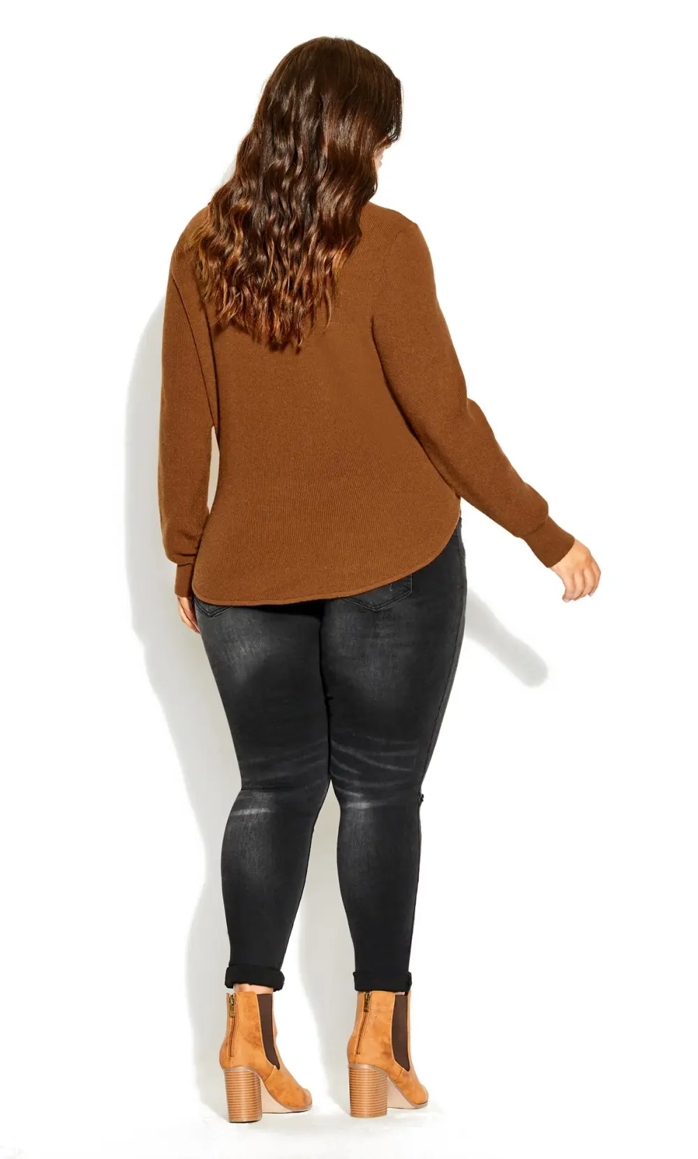 Evans Brown Tie Front Gold Button Jumper