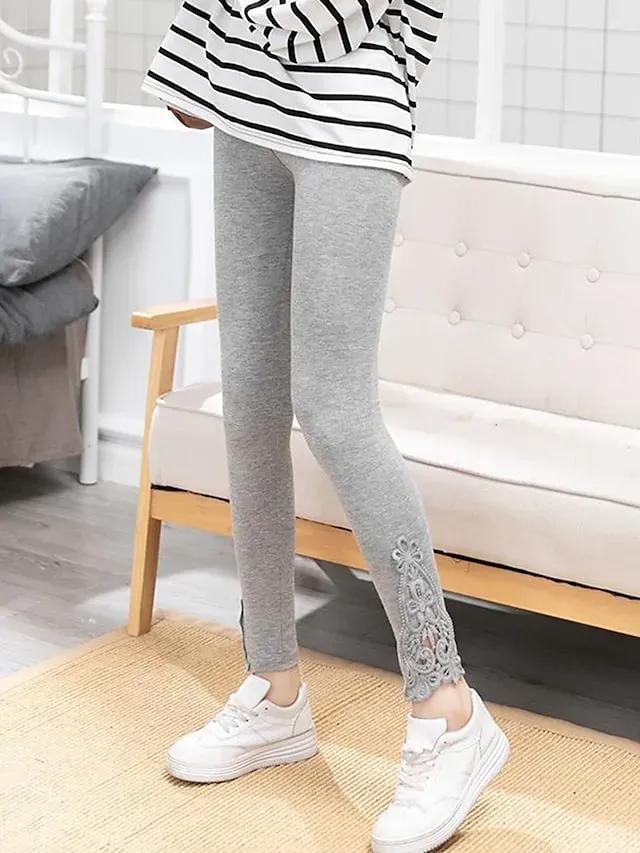 Women's Leggings Black White Grey Fashion Casual Daily Lace Ankle-Length Tummy Control Solid Colored L XL 2XL 3XL 4XL