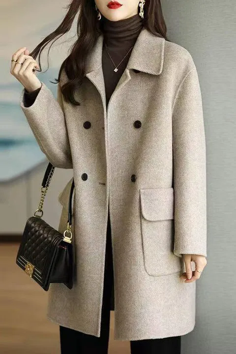 Simple Double Buttons Lapel Coat