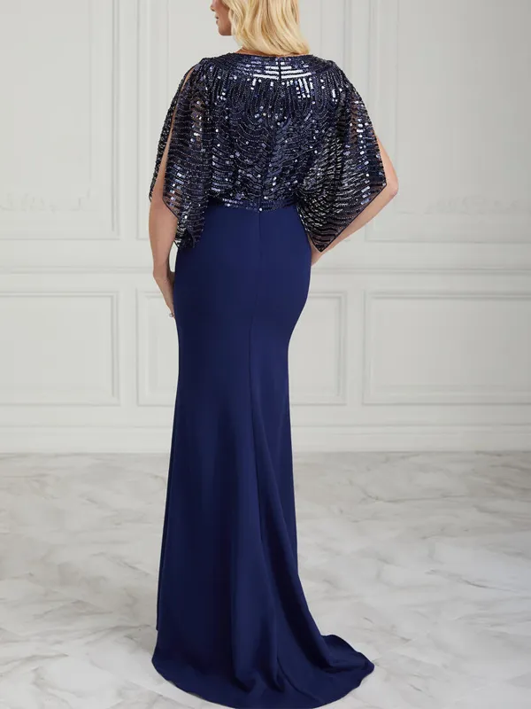 V-neck sequined solid color long dress