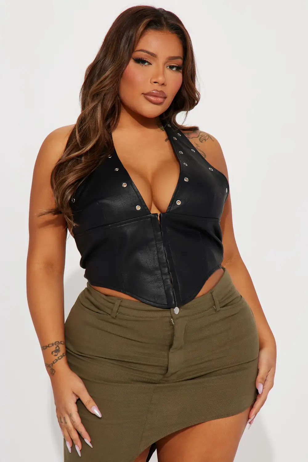 Kairo Faux Leather Corset Top - Black
