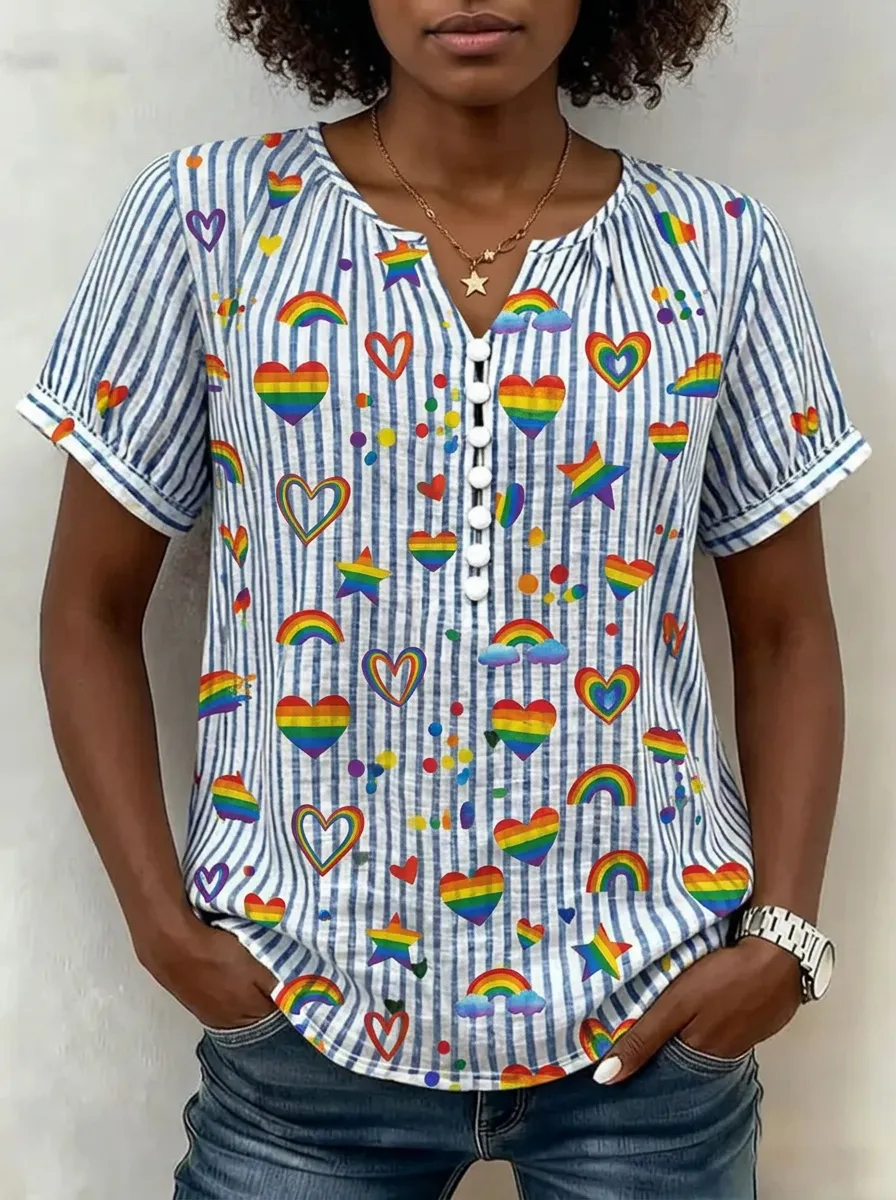 Women's Nashville Pride Rainbow Heart Star Striped Printed Top