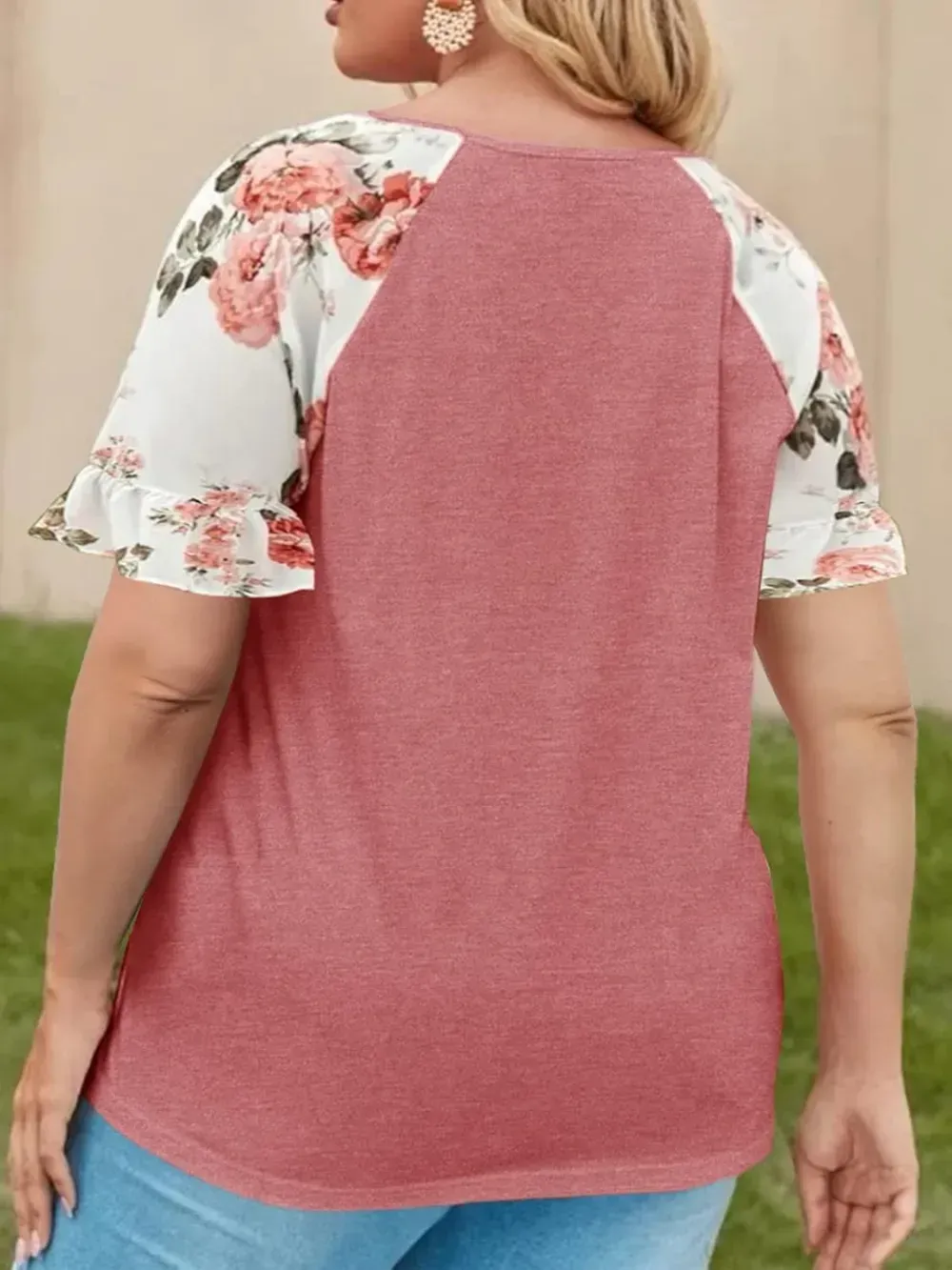 HDLTE Womens Plus Size Tops Floral Bell Sleeves Blouses Summer Crewneck Tunic Loose Casual T Shirts