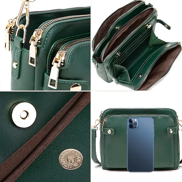 Women's Crossbody Bag Shoulder Bag Satchel PU Leather Shopping Daily Zipper Adjustable Large Capacity Waterproof Solid Color Wine Red Black Brown