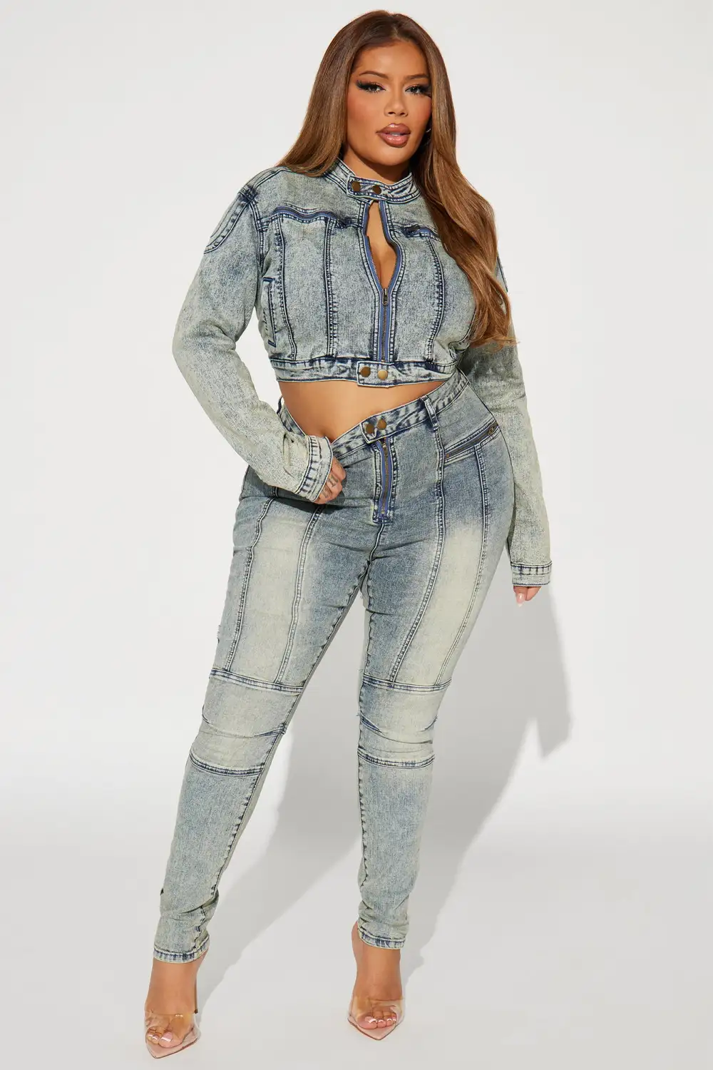 Starting Rumors Stretch Moto Skinny Jeans - Vintage Wash
