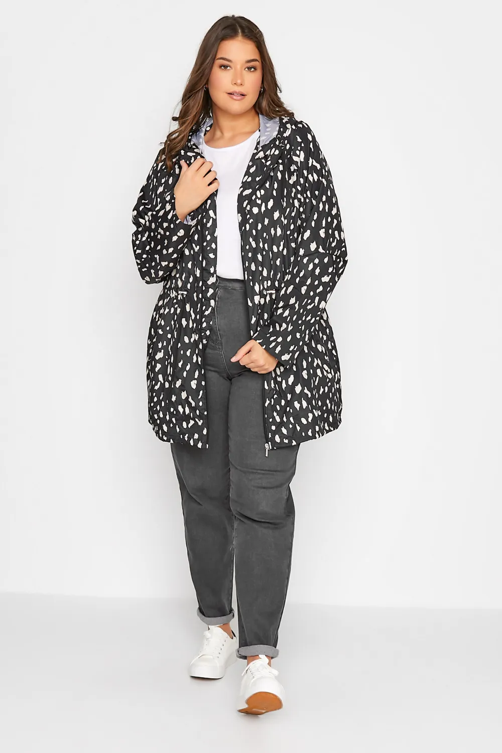 LTS Tall Black Dalmatian Print Pocket Parka
