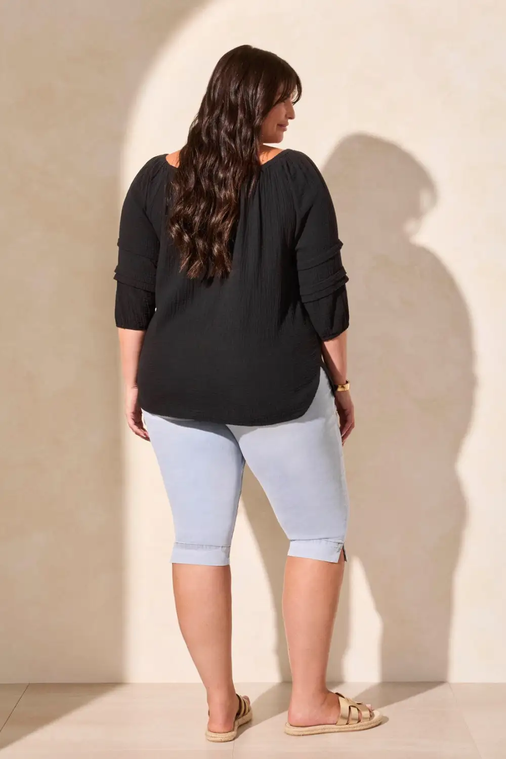 Cotton Gauze Convertible Off-Shoulder Top-Black