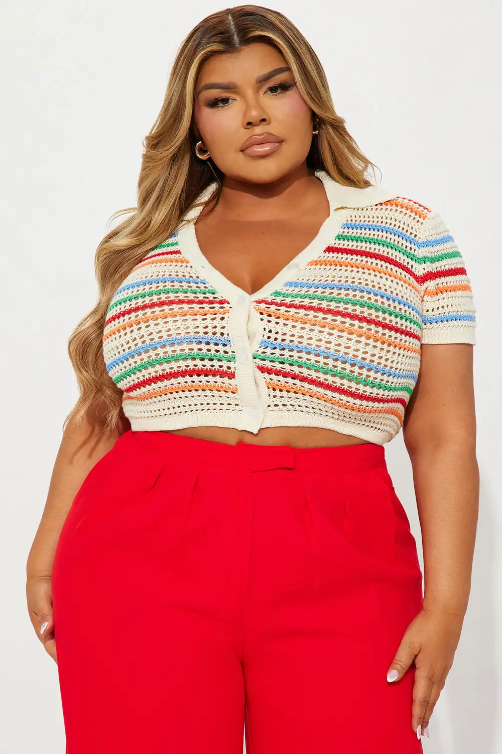 Over The Rainbow Crochet Top - Taupe/combo